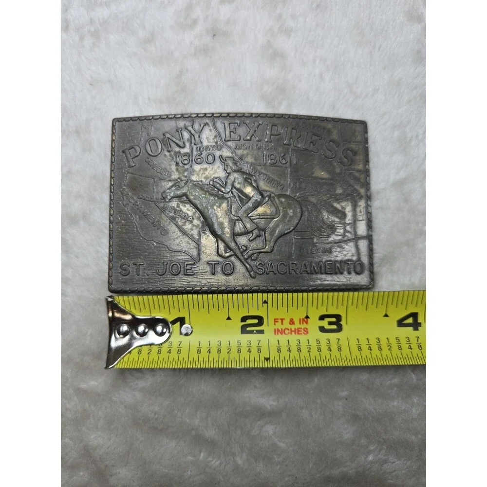 Pony Express Belt Buckle St. Joe to Sacramento Brass Vintage 3.5
